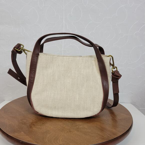 Madewell Sydney Womens Crossbody Cream Cotton Linen Edition Leather Strap NEW - Picture 10 of 11